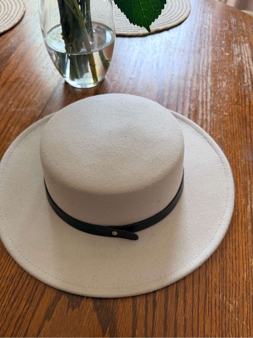 Melrose and Market Cream Wool Felt Boater Hat with Black Band
